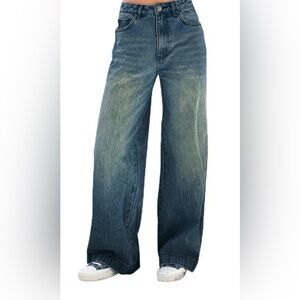EMMIOL Women's Wide Leg Boyfriend Baggy Y2K Grunge Jeans Size Large New with Tag